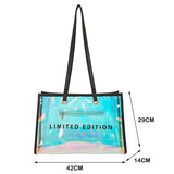 Weiyinxing Women Letters Large Capacity Totes Shoulder Bags Laser PVC Transparent Handbag Female Casual Clear Summer Holiday Beach Bag
