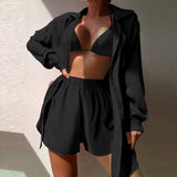 Weiyinxing Piece Bikini Cover Up Solid Color Casual Matching Sets Loose Sunscreen Clothing Long Sleeve Girls Sexy Beach Clothes for Women