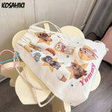 Weiyinxing Kawaii Cat Letter Print Canvas Bags Sweet Ins Students Y2k Aesthetic Schoolbag Casual Women Preppy Drawstring Backpacks