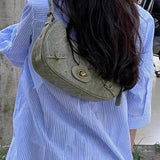 Weiyinxing Y2k Vintage Shoulder Bag American Street Style Rivets Green Canvas Handbag Gothic Punk Biker Cool Designers Underarm Bag