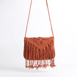 Weiyinxing Tassel Straw Shoulder Bag Female Handmade Woven Crossbody Bag Bohemian Kintted Lady Handbag Beach Bag Flap Bag sac