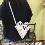 Weiyinxing Printed Shoulder Bags Cartoon Pu Leather Crossbody Purses Gothic Ghost Shape Messenger Bag Funny Satchel Small Handbags