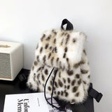 Weiyinxing Luxury Fake Fur Women's Backpack Winter Soft Plush Ladies Schoolbag Solid Color Female Furry Shoulder Bags Handbags