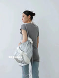 Weiyinxing Korean New Functional Silver White Lace Up Bow Knot Fashion Backpacks Cusal Spicy Girl Y2k Bandage Backpack