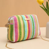 Weiyinxing Grass Woven Bag Fashion Girl Handbags Woven Camera Pouch Versatile Women Shoulder Crossbody Rainbow Tote