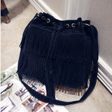 Weiyinxing Retro Faux Suede Fringe Women Messenger Bags Tote New Handbag Tassel Shoulder Handbags Crossbody Bag Tassel Bucket