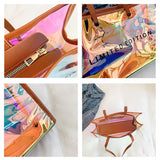 Weiyinxing Women Clear Tote Bag PVC Laser Waterproof Transparent Handbags Large Capacity Shoulder Bag Summer Beach Portable Bags
