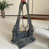 Weiyinxing Women Vintage Denim Punk Shoulder Bag Design Y2k Streetwear Grunge Handbag Cool Girls Retro Gothic Casual Underarm Bags