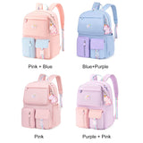 Weiyinxing Cute Cartoon Backpack Hit Color Middle School Kids Student Book Bag Casual Travel Women Rucksack Daypack with Pendant