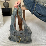 Weiyinxing Women Vintage Denim Punk Shoulder Bag Design Y2k Streetwear Grunge Handbag Cool Girls Retro Gothic Casual Underarm Bags