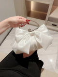 Weiyinxing Satin Bow Fairy Evening Bags Clutch Metal Handle Handbags for Women Wedding Party Bridal Clutches Purse Chain Shoulder Bag