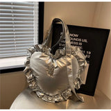 Weiyinxing Sweet Cool Heart Silver Y2k Bag Women High Street Pu Leather Soft Chic Handbag Purse Ladies Retro Casual Bolso Mujer