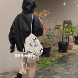 Weiyinxing Black Bow Design Cotton Drawstring Backpack 2024 Winter Korean Fashion Y2K Big Soft Backpacks Lady Back Pack