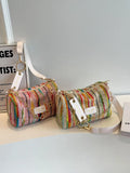 Weiyinxing Colorful Striped Crossbody Bags Women Woven Zipper Casual Mini Square Packs Soft Fabric Ladies Chains Messenger Bags