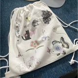 Weiyinxing Kawaii Cat Print Preppy Sweet Schoolbags Drawstring Women Students Canvas Bags Streetwear All Match Trendy Backpacks Y2k