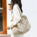 Weiyinxing Casual Totes Teenager Students Corduroy Shoulder Bag Women Large Drawstring Handbag Ladies Shopping Bags