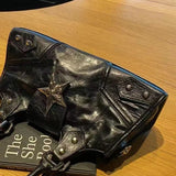 Weiyinxing Korean Gothic Star Girl Black Bag Aesthetic Vintage Fairy Grunge Punk Goth Purse Shoulder Handbags Bucket Tote Bags Women