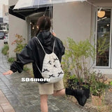 Weiyinxing Black Bow Design Cotton Drawstring Backpack 2024 Winter Korean Fashion Y2K Big Soft Backpacks Lady Back Pack