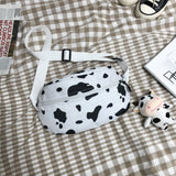 Weiyinxing Women's Canvas Bag New Fashion Cow Print Foreign Style Students Crossbody Bag Soft Girl Shopping One Shoulder Bag Trendy Pendant