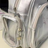 Weiyinxing Silver Backpacks for Women Cute Cat Transparent Shoulder Bag Fashion Designer Bag Large Capacity Crossbody School Backpack