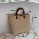 Weiyinxing Straw Shoulder Bag Women Large Capacity Rattan Handle Bag Splicing Color Beach Bag Travel Vacation Woven Totes Bag Bolsa