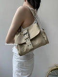 Weiyinxing Vintage Nylon Khaki Shoudler Bag Women Hot Girls Square Underarm Bag Female Harajuku Casual Crossbody Bags Handbag Y2k