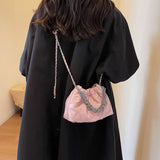 Weiyinxing Silver Small Leather Crossbody Bag Women's 2024 Retro Simple Style Chain Lipstick Bucket Bag Lady Handbags and Purses