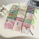 Weiyinxing Green Floral Cute Women Wallet Mini Clutch Purse Coin Purse Cotton Fresh Cute Card Bag Sanitary Napkins Bag Earphone Bag