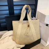 Weiyinxing Ladies Straw Woven Handbag Women Holiday Beach Commute Casual Tote Top-Handle Bags Fashion Retro Shoulder Bags 2024