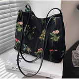 Weiyinxing Embroidered Tote Bag Women Summer Trendy Cloth Bag Niche Embroidery Shoulder Bag Texture Bucket Bags Canvas Bags