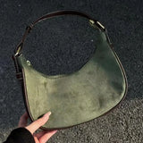 Weiyinxing Casual Green Underarm Bag Women New Vintage Hot Girls Leather Solid Shoulder Bag Female Retro Elegant Y2k Handbag Purse