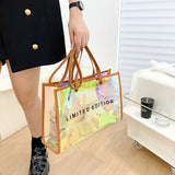 Weiyinxing Women Clear Tote Bag PVC Laser Waterproof Transparent Handbags Large Capacity Shoulder Bag Summer Beach Portable Bags