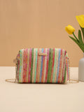 Weiyinxing Grass Woven Bag Fashion Girl Handbags Woven Camera Pouch Versatile Women Shoulder Crossbody Rainbow Tote