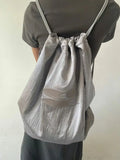 Weiyinxing 2024 New High Capacity Single Shoulder Bag Silver Pleated Drawstring Strap Bag Double Shoulder Bag Lightweight Backpack