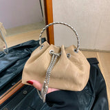 Weiyinxing Handbag Bucket Bag Round Ring Design Hand Bag For Women 2024 New Denim Clutch Fashion Chain Shoulder Crossbody Bag