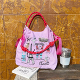 Weiyinxing Embroidery Women Shoulder Bag Designer Eco Bags for Women Rope Handle Handbags Drawstring Bag Reusable Shopper Tote