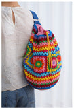 weiyinxing Crochet Barrel Shaped Women Shoulder Bags Knitted Granny Square Backpacks Handmade Woven Handbag Casual Travel Bag 2023