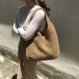 Weiyinxing Straw Bag Summer Handmade Beach Bag Large Capacity Shoulder Bag Vacation Rattan Totes Outdoors Seaside Handbag Bolsas