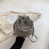 Weiyinxing Chains Mini Bucket Bags for Women Classic Crocodile Textured Drawstring Crossbody Bag Solid Color Lady Handbags