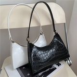 Weiyinxing Women HandBag Fashion PU Leather Western Style Alligator Pattern Lady' Armpit Bag Popular Trendy Retro Shoulder Bag Solid Color