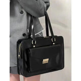 Weiyinxing Vintage Black Shoulder Bag Briefcase Women Preppy Style Pu Leather Jk Handbag Ladies Large Capacity Casual Handbags Y2k