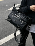 Weiyinxing Rivet Black Tote Bag Women Y2k Grunge Vintage Large Capacity Crossbody Bags Ladies Moto Biker Luxury Designer Handbag