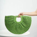 Weiyinxing Woven Straw Handbag Wooden Half-moon Portable Beach Bag Holiday Handmade Handle Bag Rattan Shopping Basket Bag bolsa