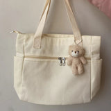 Weiyinxing Unisex Large Capacity Shoulder Bag Artistic Youth Solid Tote Bag Versatile Preppy Style Double Zipper Canvas Student Bag