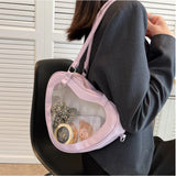 Weiyinxing Women Fashion Transparent Shoulder Bag Love Heart Shaped Pvc Clear Bag Lady Girls Underarm Casual Travel Handbag Messenger Bag