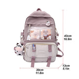 Weiyinxing Aesthetic Backpack Cute Student College Schoolbags Girls Kawaii Nylon Laptop Bagpack with Pendant Multi-Pocket Knapsack