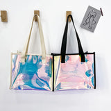 Weiyinxing Big Square Shoulder Bag Fashion Simple Women Transparent PVC Laser Tote Package Large Capacity Beach Shooper Handbag