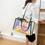 Weiyinxing Women Clear Tote Bag PVC Laser Waterproof Transparent Handbags Large Capacity Shoulder Bag Summer Beach Portable Bags