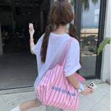 Weiyinxing border Fashion Stripe Handbag Letter Printing Single Shoulder Bag Casual Extra Large Capacity Handheld Shopping Bag