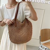 Weiyinxing Straw Bags for Women Straw Shoulder Bags Rattan Woven Top Handle Bag Hollow Raffia Crochet Beach Bag Casual Handbags 2024